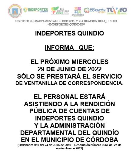 INDEPORTES QUINDIO INFORMA QUE: